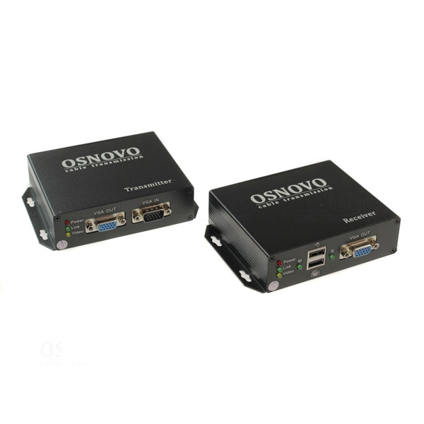 OSNOVO TA-VKM/3+RA-VKM/3(ver.2) Комплект (приемник + передатчик) для передачи VGA, Клавиатура, "Мышь" на расстояние до 100м. Разрешение до 1920x1440. Разъемы: RJ-45 (для подключения приемника к переда