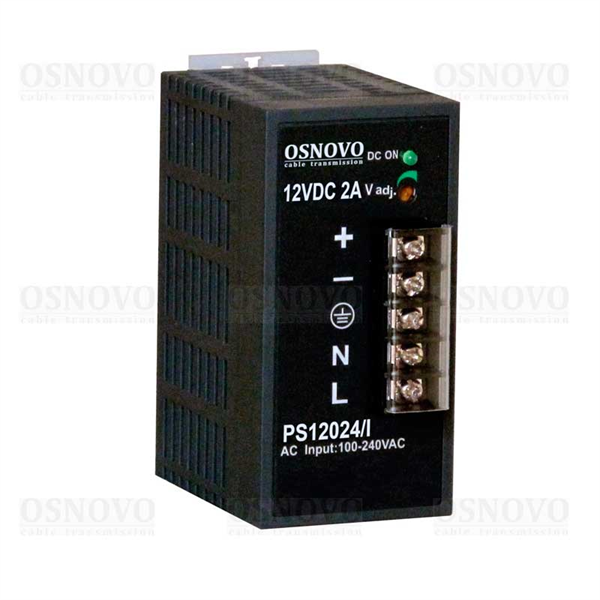 OSNOVO PS-12024/I Промышленный блок питания. DC12V, 2A (24W). Диапазон входных напряжений: AC195-265V. КПД: 80%. Защита от короткого замыкания, перенапряжения и перегрузки. Конвекционное охлаждение. М