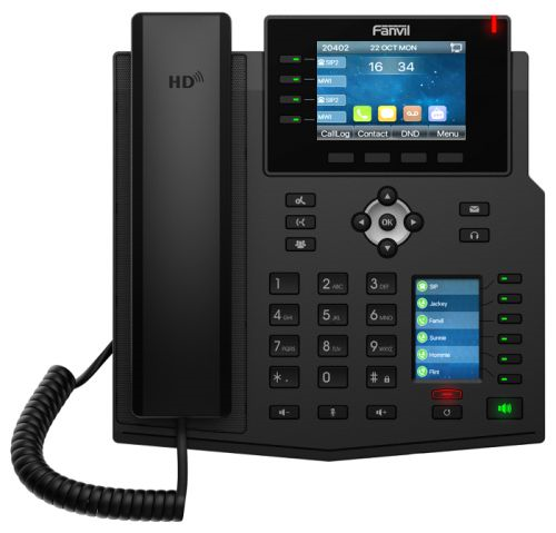 Fanvil X5U, 16 SIP-акк., 3,5", 480x320 Цвет. экран, POE, БП в комп., 2x1 Gbps, BT 4.2, Чёрный