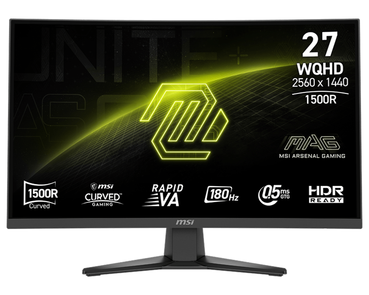 MSI MAG 275CQF E18 27" 16:9 WQHD(2560x1440) Rapid VA Curve 1500R, 0,5ms(GTG), 5000:1,100M:1,250nits,178/178, 2xHDMI 2.0b, 1xDP 1.4a, Tilt,VESA,180HZ,Black,1y war-ty