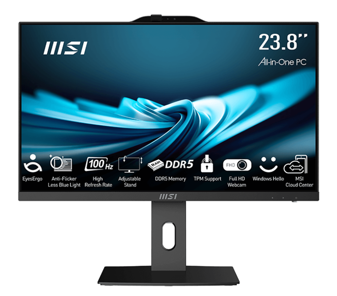 MSI Pro AP242P 14M AiO 23,8" FHD(1920x1080)IPS AG Non-touch, Core i5-13500(2.5GHz), 8Gb(8*1) DDR5 SO-DIMM, 256GB SSD M.2, Intel Graphics,WiFi,BT,camera,WirelessKB&mouse Eng/Rus,noOS,1y w-ty,Black