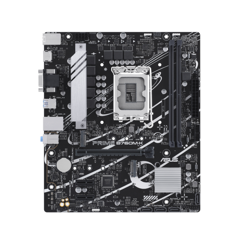 ASUS PRIME B760M-K, LGA1700, B760, 2*DDR5, 4*SATA, 2*M.2, 4*USB 3.2, 2*USB 2.0, 1*PCIx16, 2*PCIx1, HDMI+VGA, mATX; 90MB1FI0-M1EAY0
