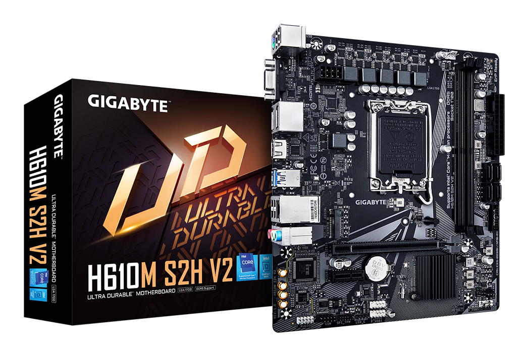 GIGABYTE H610M S2H, LGA1700, H610, 2*DDR5, 4*SATA, 1*M.2, 2*USB 3.2, 4*USB 2.0, 1*PCIx16, 1*PCIx1, D-Sub+HDMI+2*DP, mATX
