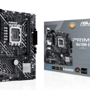 ASUS PRIME H610M-E-CSM, LGA1700, H610, 2*DDR5, 4*SATA, 2*M.2, 2*USB 3.2, 2*USB 2.0, 1*PCIx16, 1*PCIx1, DP+VGA+HDMII, mATX; 90MB1G10-M0EAYC