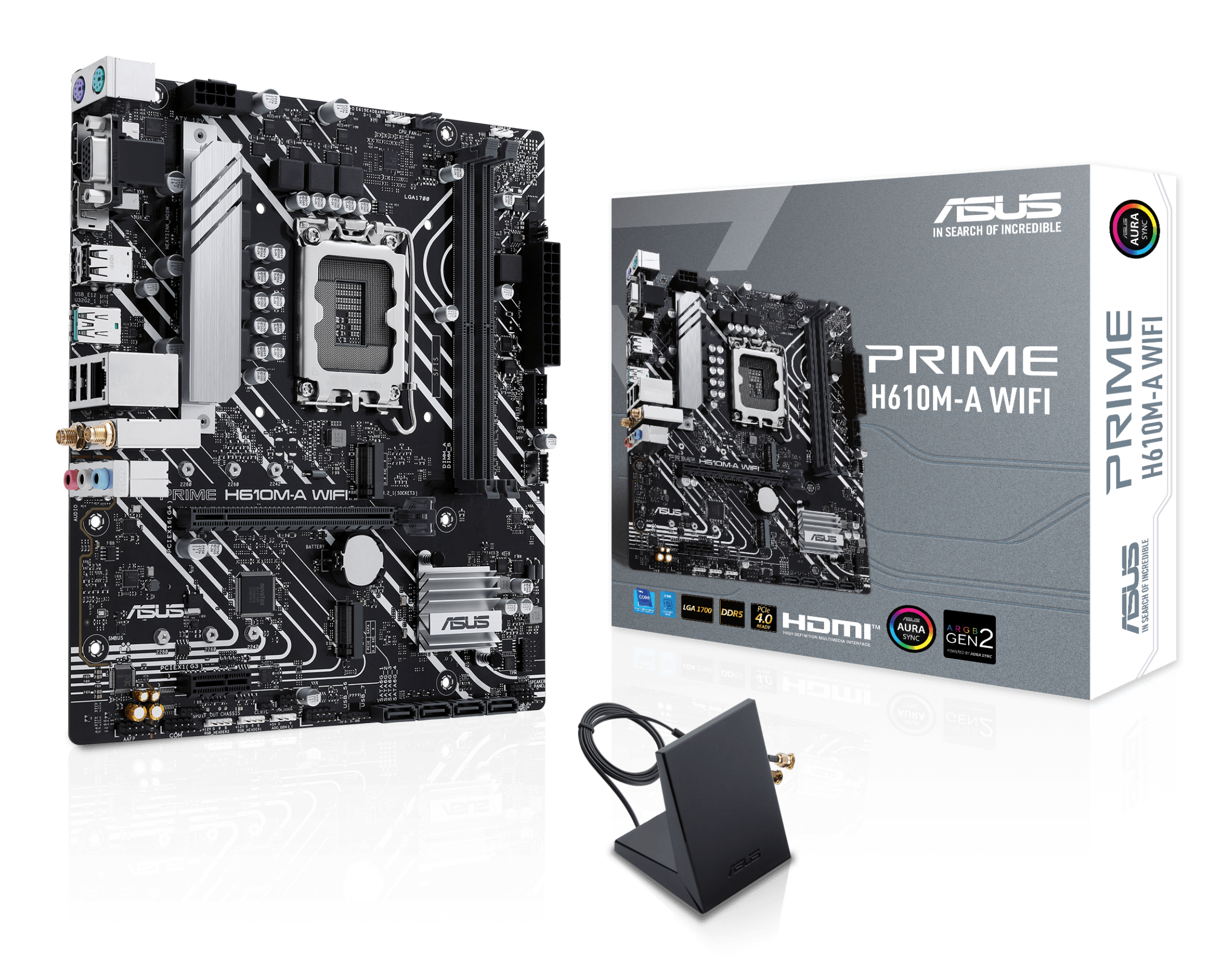 ASUS PRIME H610M-A WIFI, LGA1700, B610, 2*DDR5, 4*SATA, 2*M.2, 2*USB 3.2, 4*USB 2.0, 1*PCIx16, 1*PCIx1, HDMI+DP+D-Sub, mATX; 90MB1G00-M0EAY0