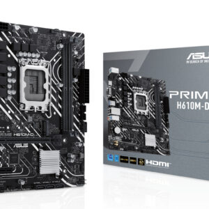 ASUS PRIME H610M-D, LGA1700, H610, 2*DDR5, 4*SATA, 1*M.2, 2*USB 3.2, 4*USB 2.0, 1*COM port, 1*PCIx16, 1*PCIx1, HDMI+D-Sub, mATX; 90MB1G80-M0EAY0