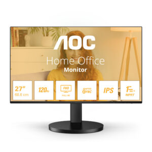 27" AOC 1920x1080 WLED 16:9 IPS 250cd, 1300:1, 20M:1, 4ms, 178°/178°, VGA, HDMI, 100Hz, Speakers, Tilt, VESA, Internal, Black, 3y