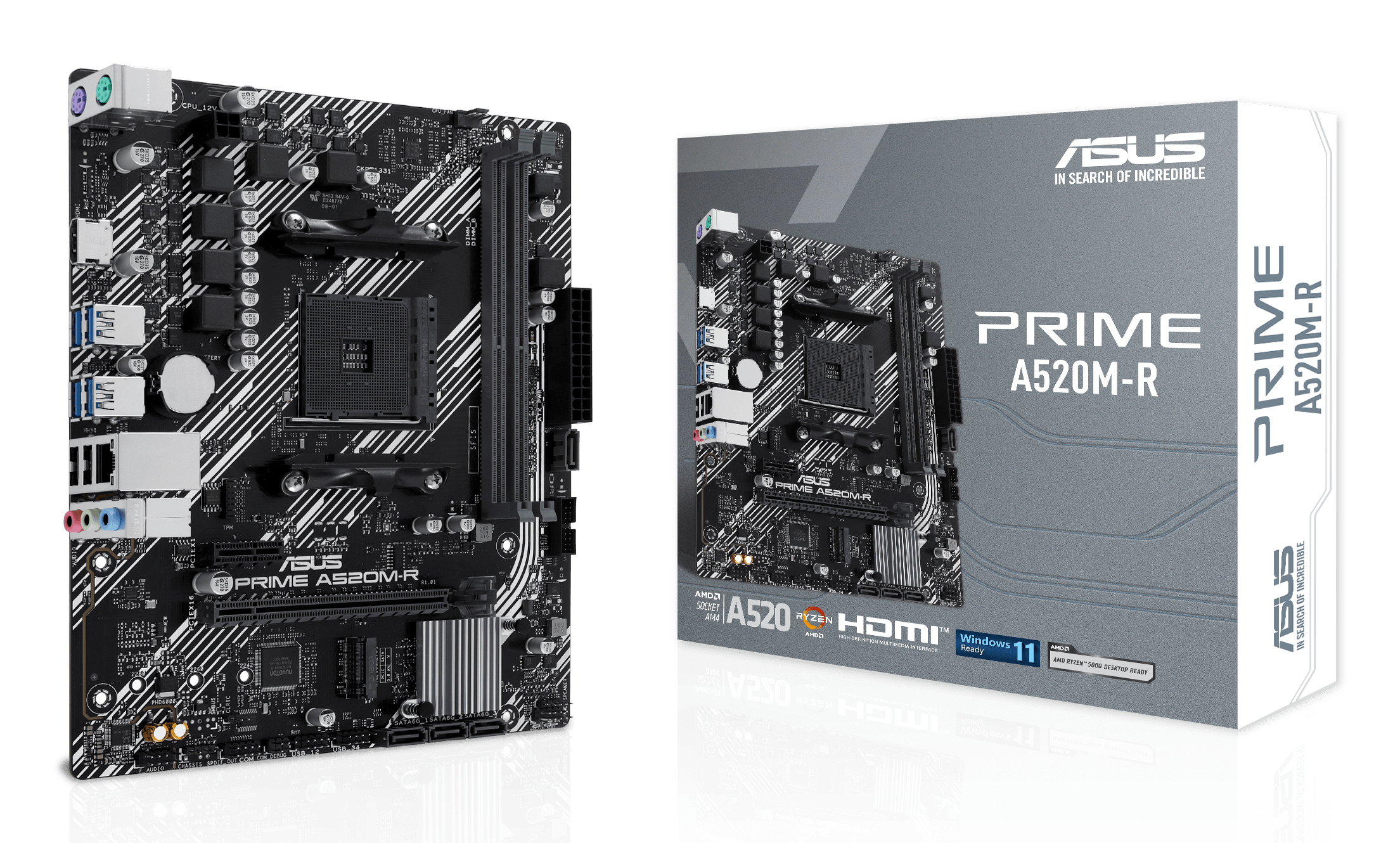ASUS PRIME A520M-R, AM4, A520, 2*DDR4, 4*SATA, 1*M.2, 4*USB 3.2, 2*USB 2.0, 1*PCIx16, 1*PCIx1, HDMI, mATX; 90MB1H60-M0EAY0