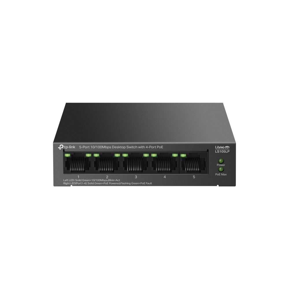 TP-Link LS105LP, 5-Port 10/100 Mbps Desktop Switch with 4-Port PoE, 41W, 250m