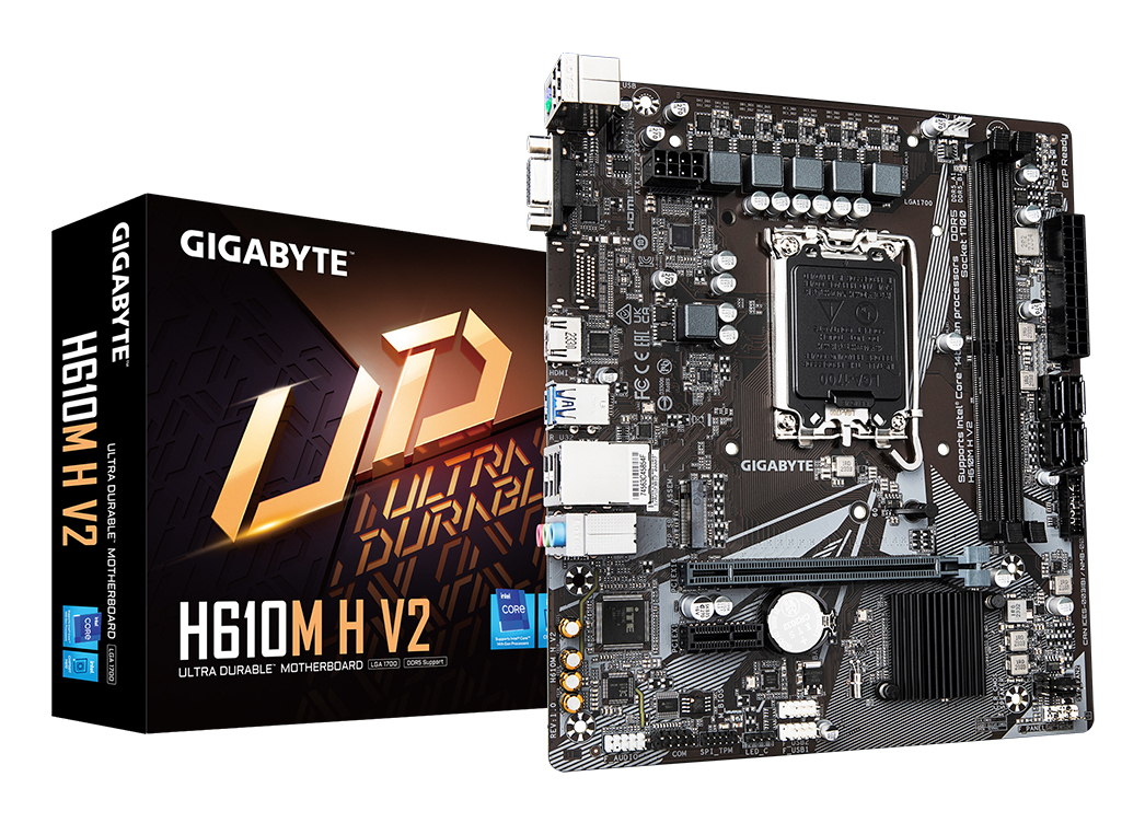 GIGABYTE H610M H V2, LGA1700, H610, 2*DDR5, 4*SATA, 1*M.2, 2*USB 3.2, 4*USB 2.0, 1*PCIx16, 1*PCIx1, D-Sub+HDMI, mATX