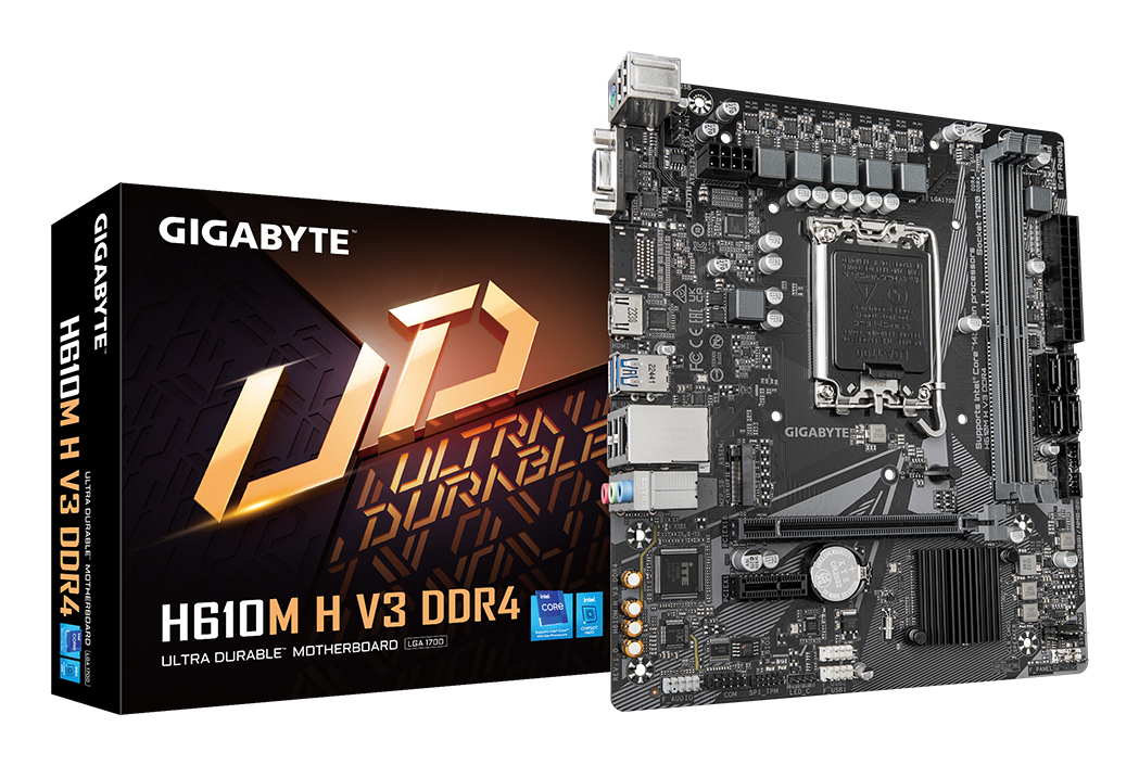 GIGABYTE H610M H V3 DDR4, LGA1700, H610, 2*DDR4, 4*SATA, 1*M.2, 2*USB 3.2, 4*USB 2.0, 1*PCIx16, 1*PCIx1, D-Sub+HDMI, mATX