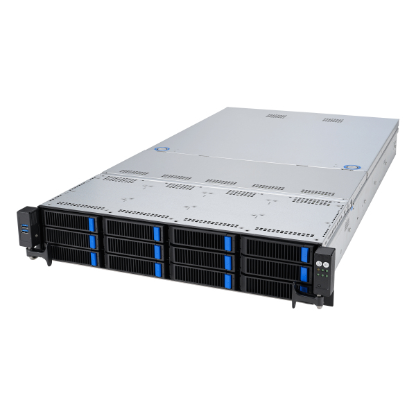 ASUS RS520A-E12-RS12U: 2U, 1x AMD EPYC 9004 SP5, 24x DDR5 RDIMM, 12x NVMe, 2x rear 2.5 SATA, 2x PCIe x16 FHFL or 4x PCIe x8, 1x PCIe x16 LP, 1x OCP 3.0, 2x M.2, up to 2x dual-slot GPU, 2x 1600W PSU