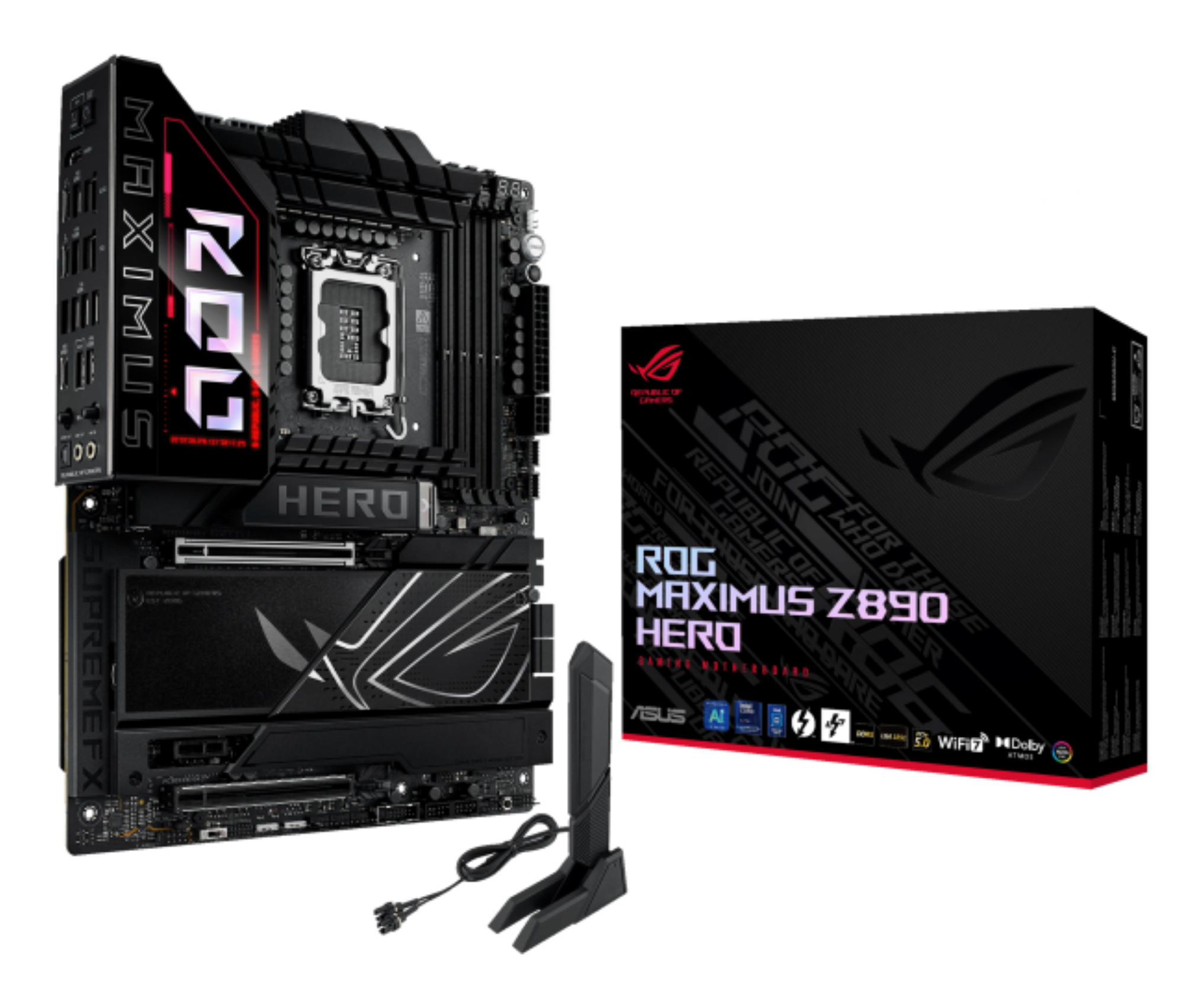 ASUS ROG MAXIMUS Z890 HERO, LGA1851, Z890, 4*DDR5, 4*SATA, 6*M.2, 8*USB 3.2, Type-C, 2*PCIx16, 1*PCIx1, 2*Thunderbolt™ 4, HDM, ATX; 90MB1ID0-M0EAY0