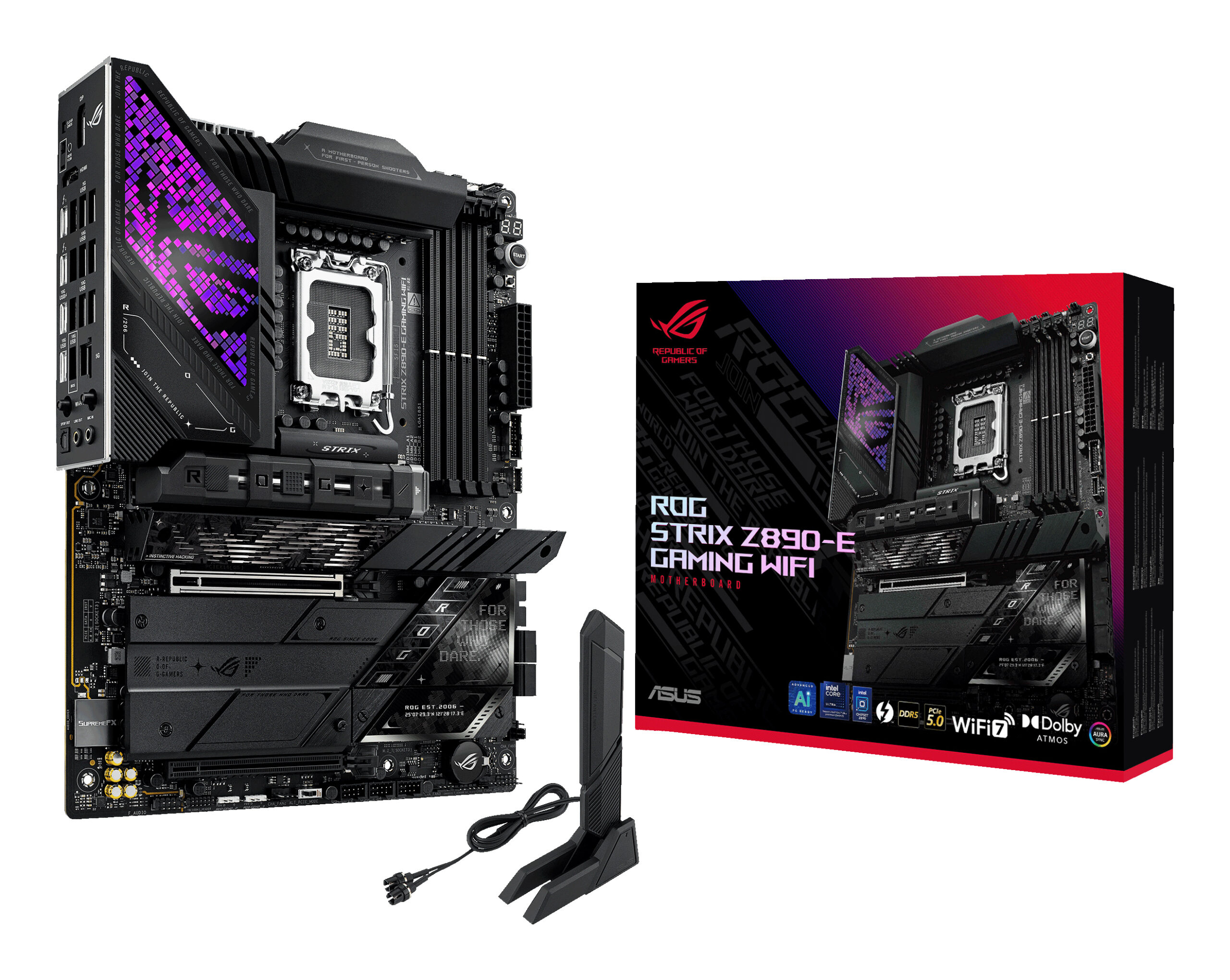 ASUS ROG STRIX Z890-E GAMING WIFI, LGA1851, Z890, 4*DDR5, 4*SATA, 7*M.2, 10*USB 3.2, 2*Type-C, 2*PCIx16, 2*Thunderbolt™ 4, HDMI+DP, ATX; 90MB1IM0-M0EAY0
