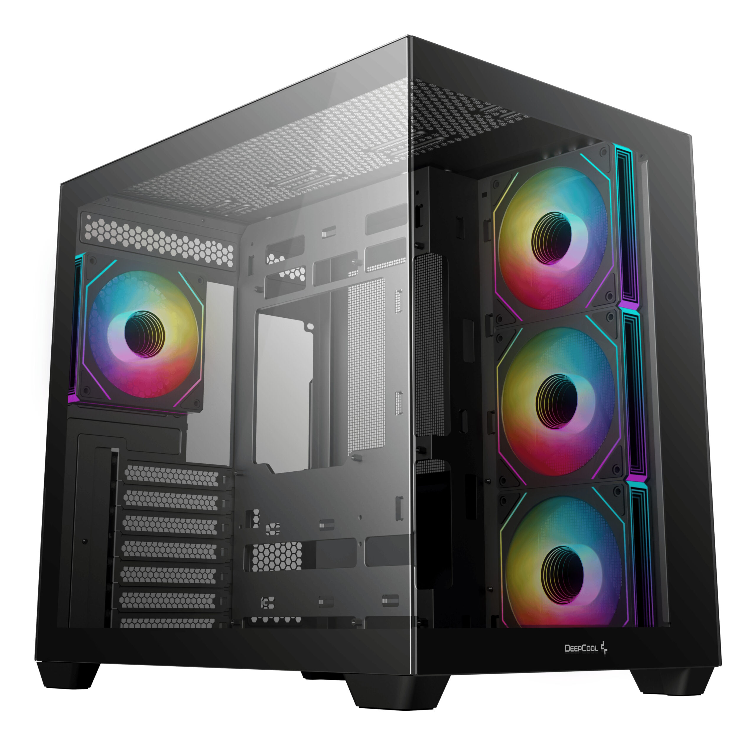 Deepcool CG530 4F без БП, боковое окно (панорама), 3x120мм ARGB Reverse вентилятора на боковой стенке, 1x120мм ARGB вентилятор сзади, черный, ATX (R-CG530-BKADA4-G-1)