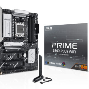 ASUS PRIME B840-PLUS WIFI, AM5, B840, 4*DDR5, 4*SATA, 3*M.2, 3*USB 3.2, 4*USB 2.0, Type-C, 5*PCIx16, 1*PCIx1, DP+HDMI, ATX; 90MB1IZ0-M0EAY0