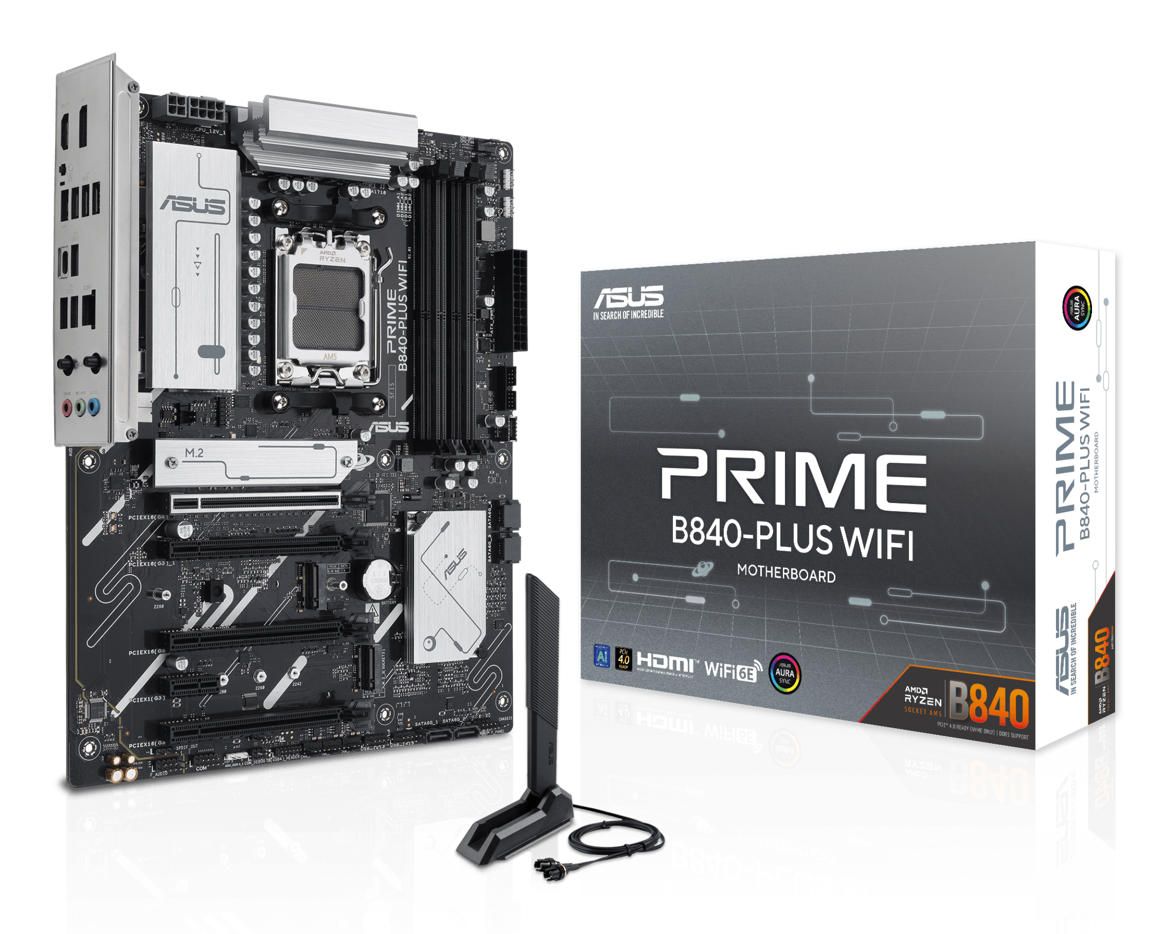 ASUS PRIME B840-PLUS WIFI, AM5, B840, 4*DDR5, 4*SATA, 3*M.2, 3*USB 3.2, 4*USB 2.0, Type-C, 5*PCIx16, 1*PCIx1, DP+HDMI, ATX; 90MB1IZ0-M0EAY0