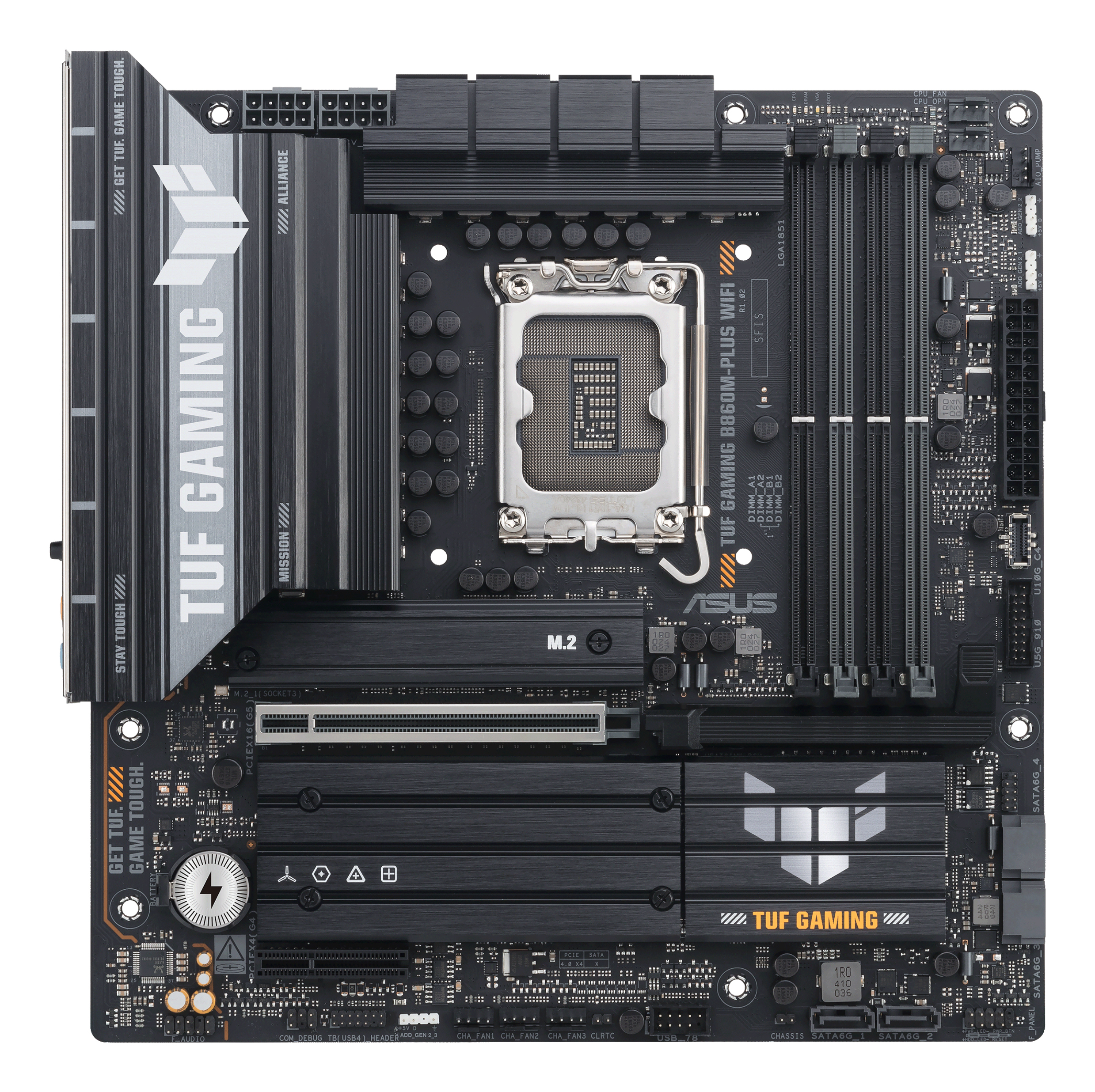 ASUS TUF GAMING B860M-PLUS WIFI, LGA1851, B860, 4*DDR5, 4*SATA, 3*M.2, 6*USB 3.2, 1*USB 2.0, Type-C, 1*PCIx16, 1*PCIx4, DP+HDMI, mATX; 90MB1JV0-M0EAY0
