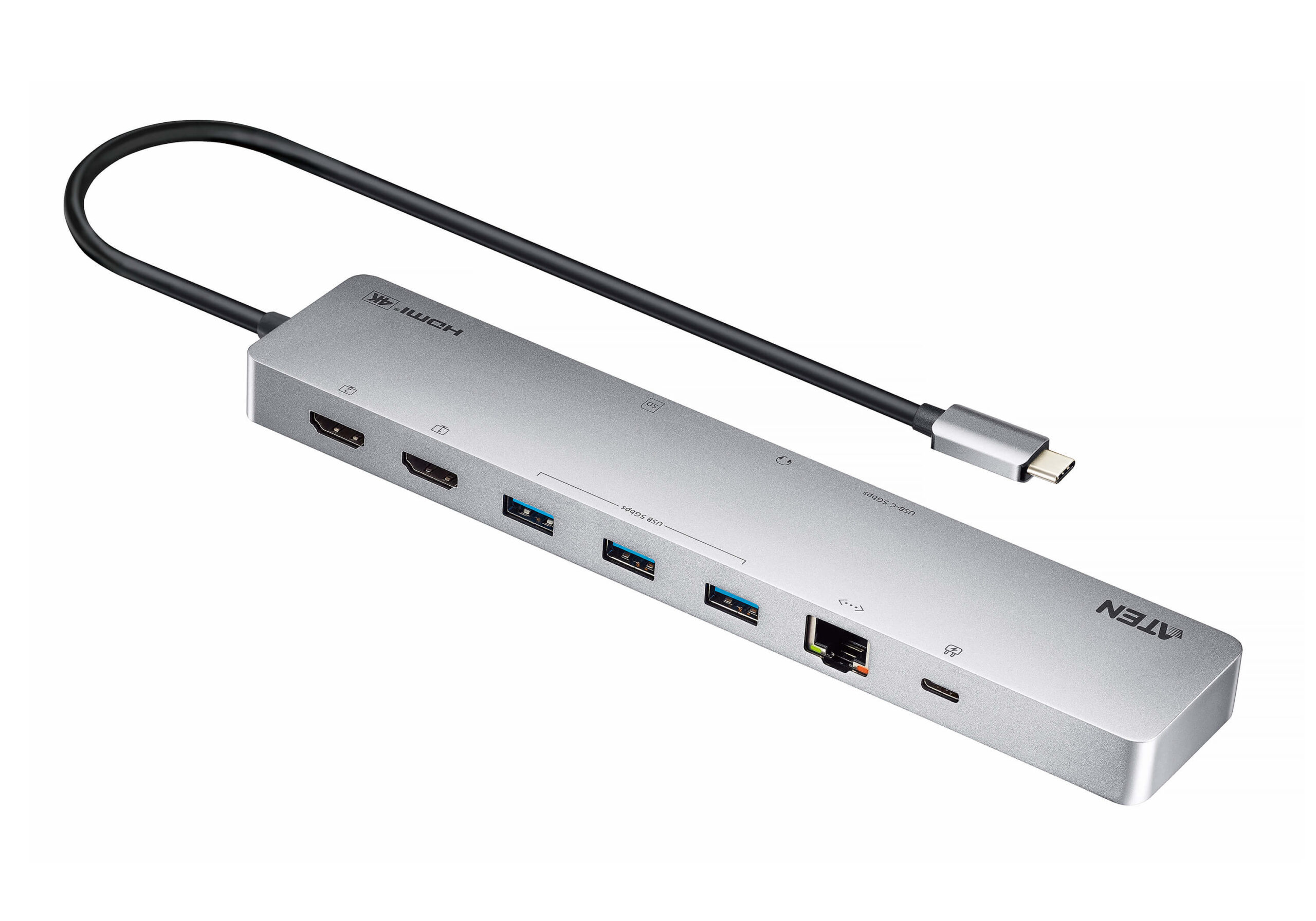 ATEN 8k (4k HDMI Dual Display) 11-in-1 USB-C Multiport Dock with USB PD 100W