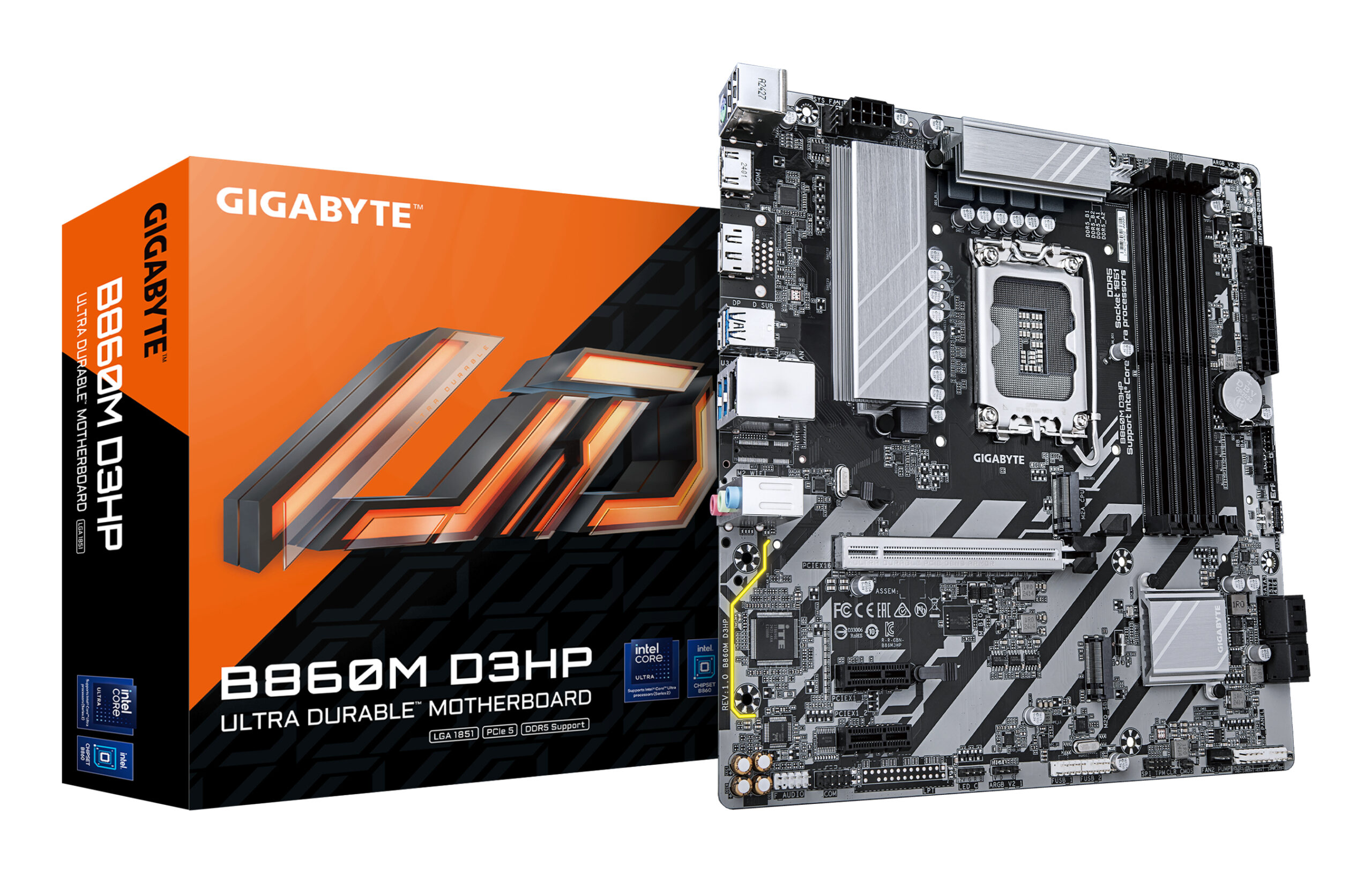 GIGABYTE B860M D3HP, LGA1851, B860, 4*DDR5, 4*SATA, 2*M.2, 3*USB 3.2, 3*USB 2.0, 3*PCIx16, DP+HDMI, mATX