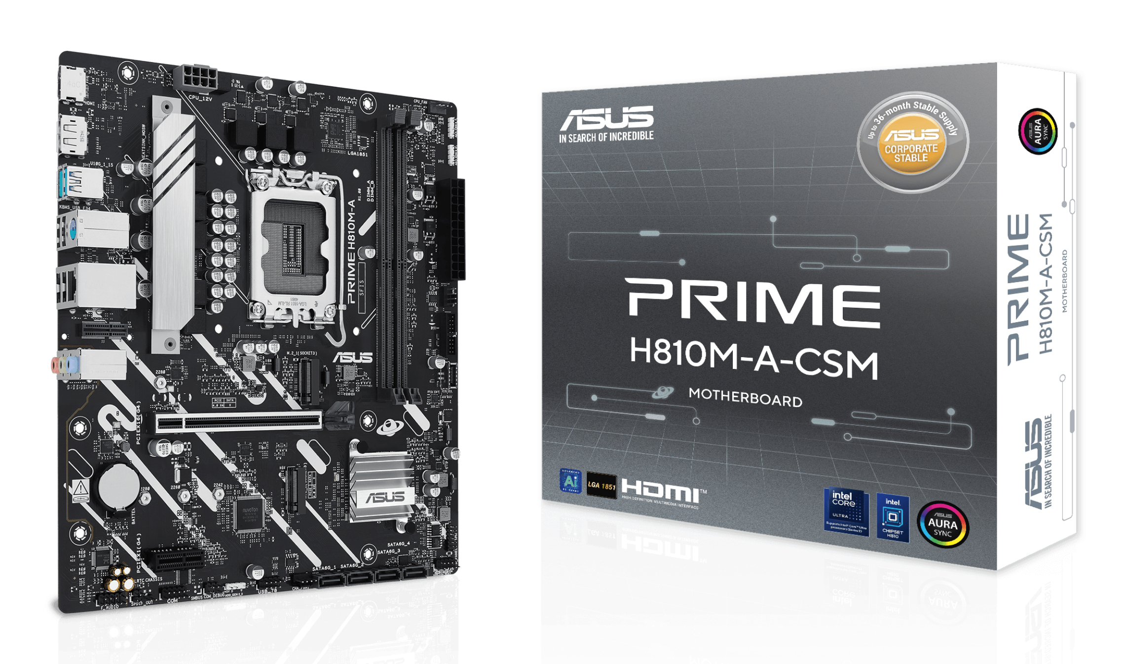 ASUS PRIME H810M-A-CSM, LGA1851, H810, 2*DDR5, 4*SATA, 2*M.2, 2*USB 3.2, 4*USB 2.0, 1*PCIx16, 1*PCIx1, HDMI+DP, mATX; 90MB1KK0-M0EAYC