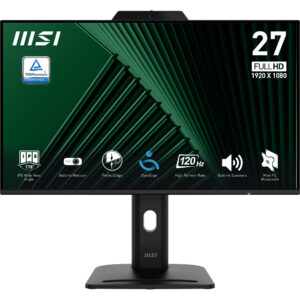 MSI PRO MP272PMG 27" 16:9 FHD(1920x1080) IPS Flat,Webcam,4ms(GTG),1500:1,100M:1,300nit,1xHDMI,1xDP,1xVGA,2xUSB-A,1xUSB-B,Speaker,Tilt,Swivel,Height,Pivot,VESA,120Hz,Black,1y war-ty