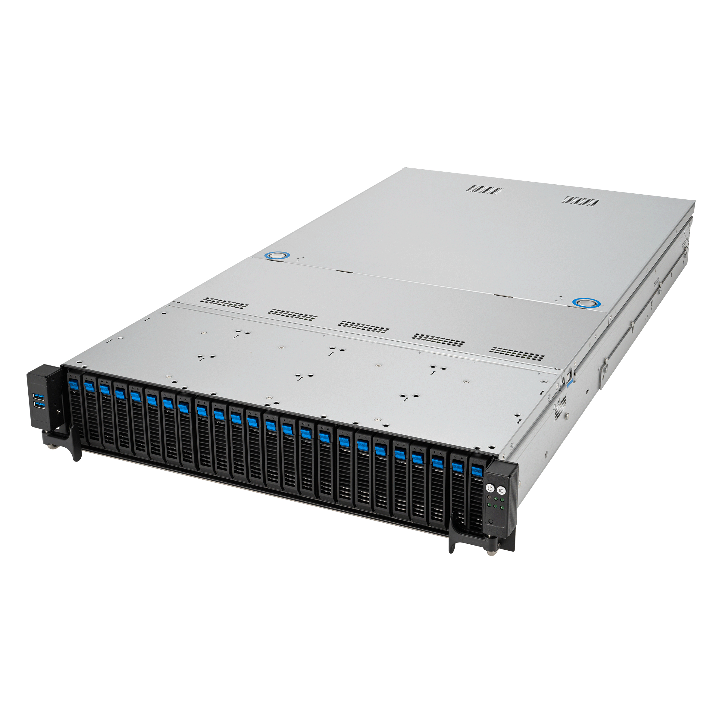 ASUS RS521A-E12-RS24U: 2U, 1x AMD EPYC 9005 SP5, 24x DDR5 RDIMM, 16x NVMe + 8 SATA/SAS, 2x 2.5 rear SATA hot-swap, OCP 3.0, up to 2x dual-slot GPU, 2x 2000W PSU