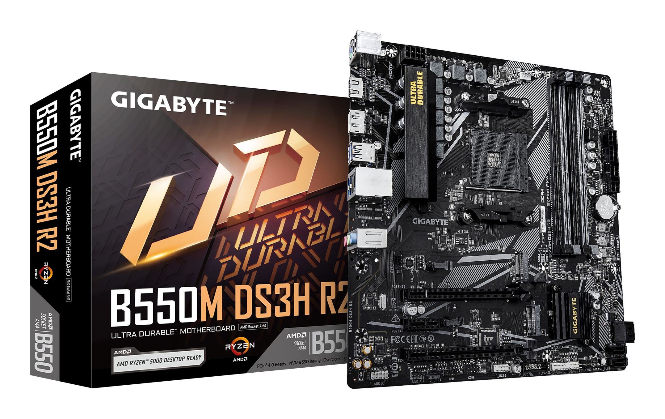 GIGABYTE B550M DS3H R2, AM4, B550, 4*DDR4, 4*SATA, 2*M.2, 4*USB 3.2, 2*USB 2.0, 2*PCIx16, 1*PCIx1, HDMI+DP, mATX
