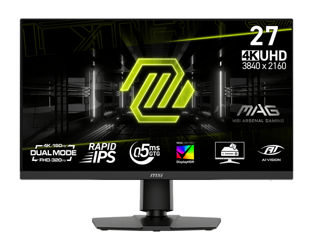 MSI MAG 272URDF E16 27" 16:9 UHD(3840x2160) Rapid IPS Flat, 0.5ms(GTG), 1000:1, 100M:1, 400nits, 178/178, 2xHDMI, DP, 2xUSB-A, 1xUSB-B,Tilt,Swivel,Height,Pivot,VESA,UHD:160Hz, FHD:320Hz,Black,1y w-ty