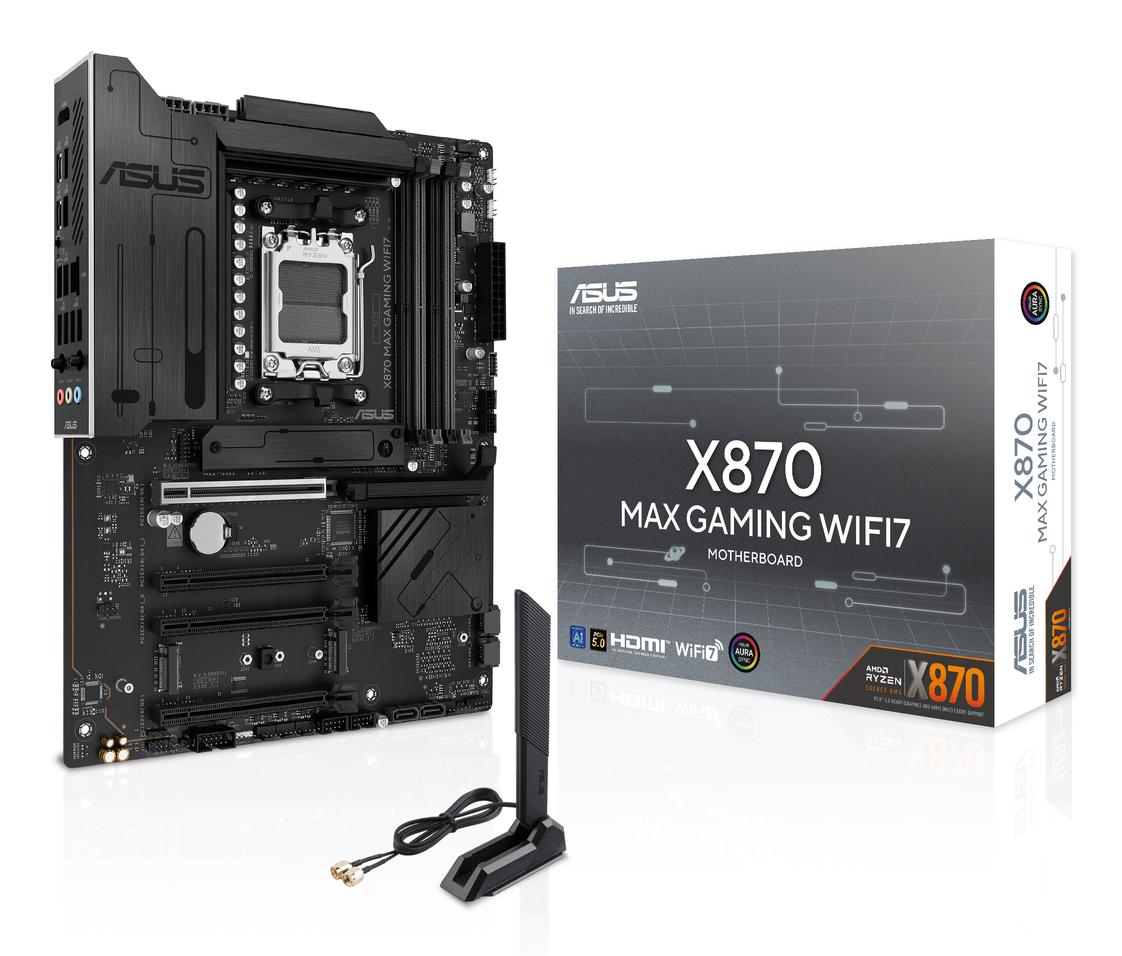 ASUS X870 MAX GAMING WIFI7, AM5, X870, 4*DDR5, 4*SATA, 3*M.2, 4*USB 3.2, 4*USB 2.0, 2*Type-C, 5*PCIx16, HDMI, ATX; 90MB1LY0-M0EAY0