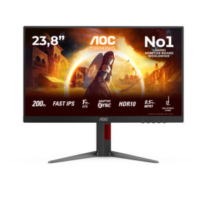 23,8" AOC Gaming 1920x1080 WLED 16:9 IPS 300cd, 1000:1, 80M:1, 1ms, 178°/178°, 2xHDMI, DP, 200Hz, Speakers, Tilt, Height, Swivel, Pivot, VESA, Internal, Black/Red, 3y