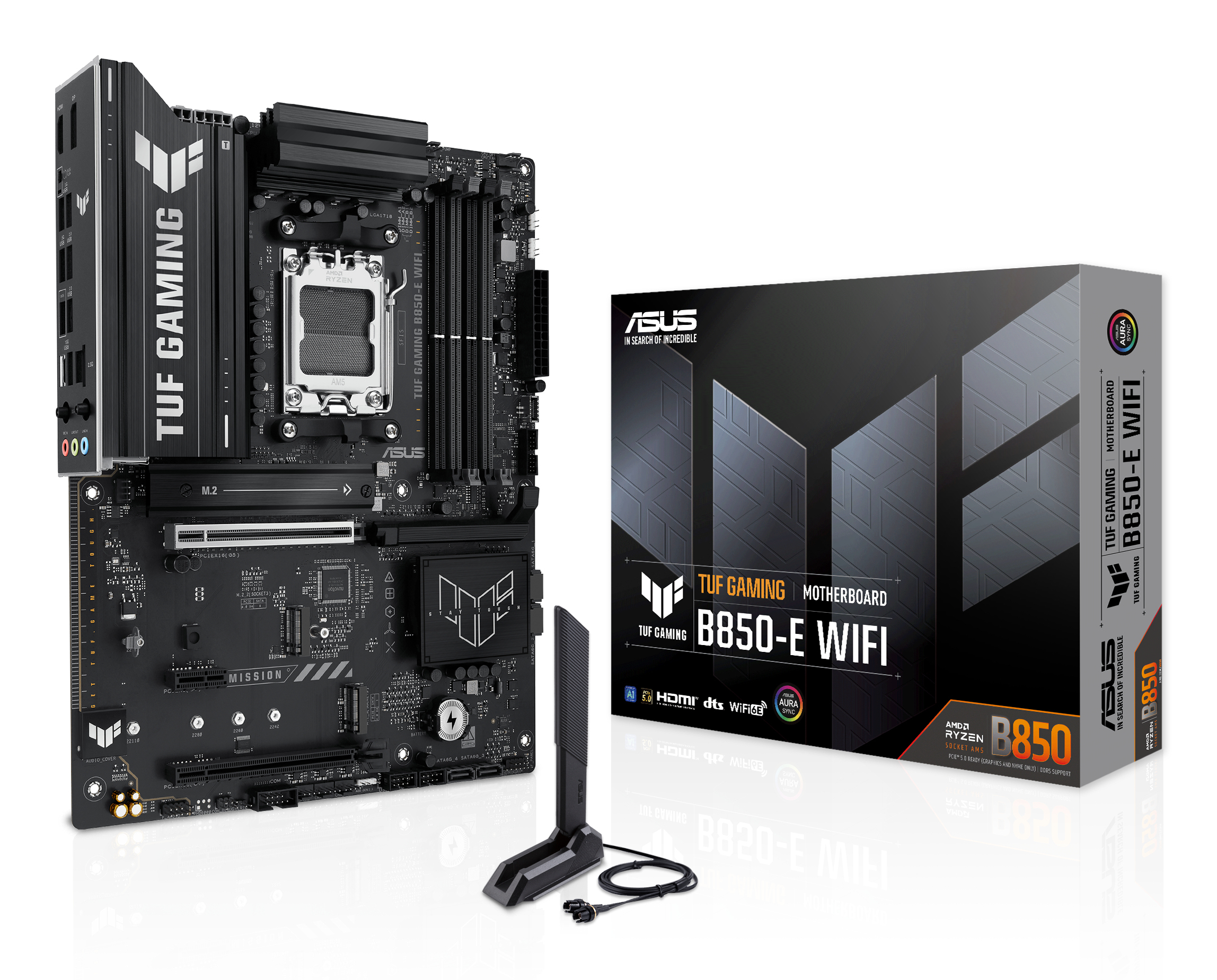 ASUS TUF GAMING B850-E WIFI, AM5, B850, 4*DDR5, 4*SATA, 3*M.2, 4*USB 3.2, 3*USB 2.0, Type-C, 3*PCIx16, 1*PCIx1, DP+HDMI, ATX; 90MB1L20-M0EAY0