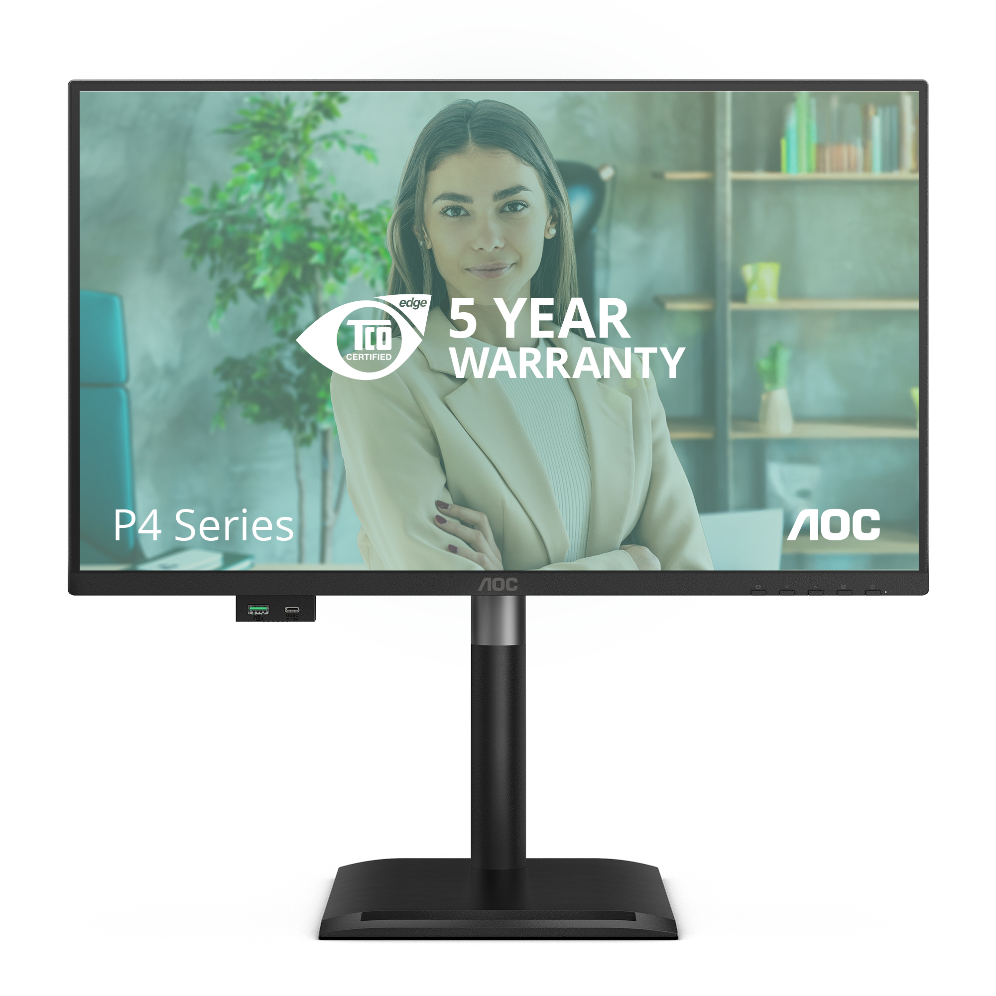 23,8" AOC 1920x1080 WLED 16:9 IPS 300cd, 1500:1, 20M:1, 4ms, 178°/178°, VGA, HDMI, DP, USB hub: USB3.2x3, USB-B3.2, USB-C(15W), 120Hz, Speakers, Tilt, Height, Swivel, Pivot, Internal, VESA, Black, 3y