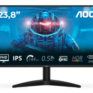 23,8 AOC 1920x1080 WLED 16:9 IPS 300cd, 1500:1, 20M:1, 4ms, 178°/178°, DP, HDMI, 144Hz, Tilt, VESA, External, Black, 3y