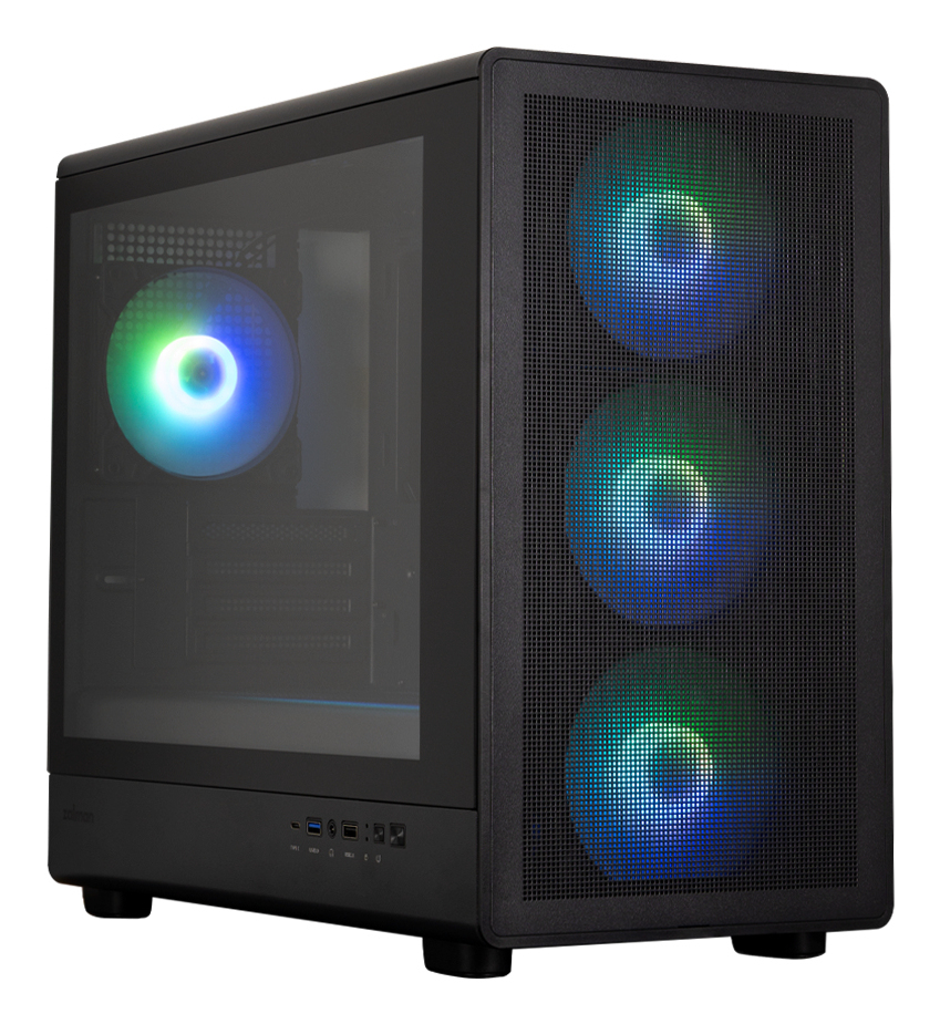 ZALMAN M5, MATX, BLACK, WINDOW, 1xCombo (3.5'' or 2.5''), 1x3.5", 2x2.5", 1xUSB2.0, 1xUSB3.0, 1xUSB Type-C, FRONT 3x120mm ARGB, REAR 1x120mm ARGB