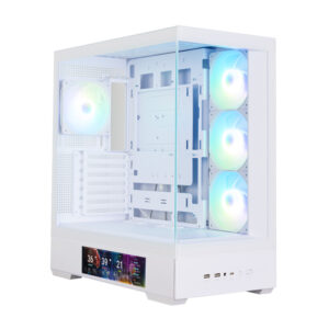ZALMAN P40 DS, ATX, WHITE, WINDOW, 9.1-inch LCD screen, 2xCombo(2.5” or 3.5”), 1x2.5”, 1xUSB TYPE-C, 2xUSB3.0, SIDE 3x120mm ARGB, REAR 1x120mm ARGB