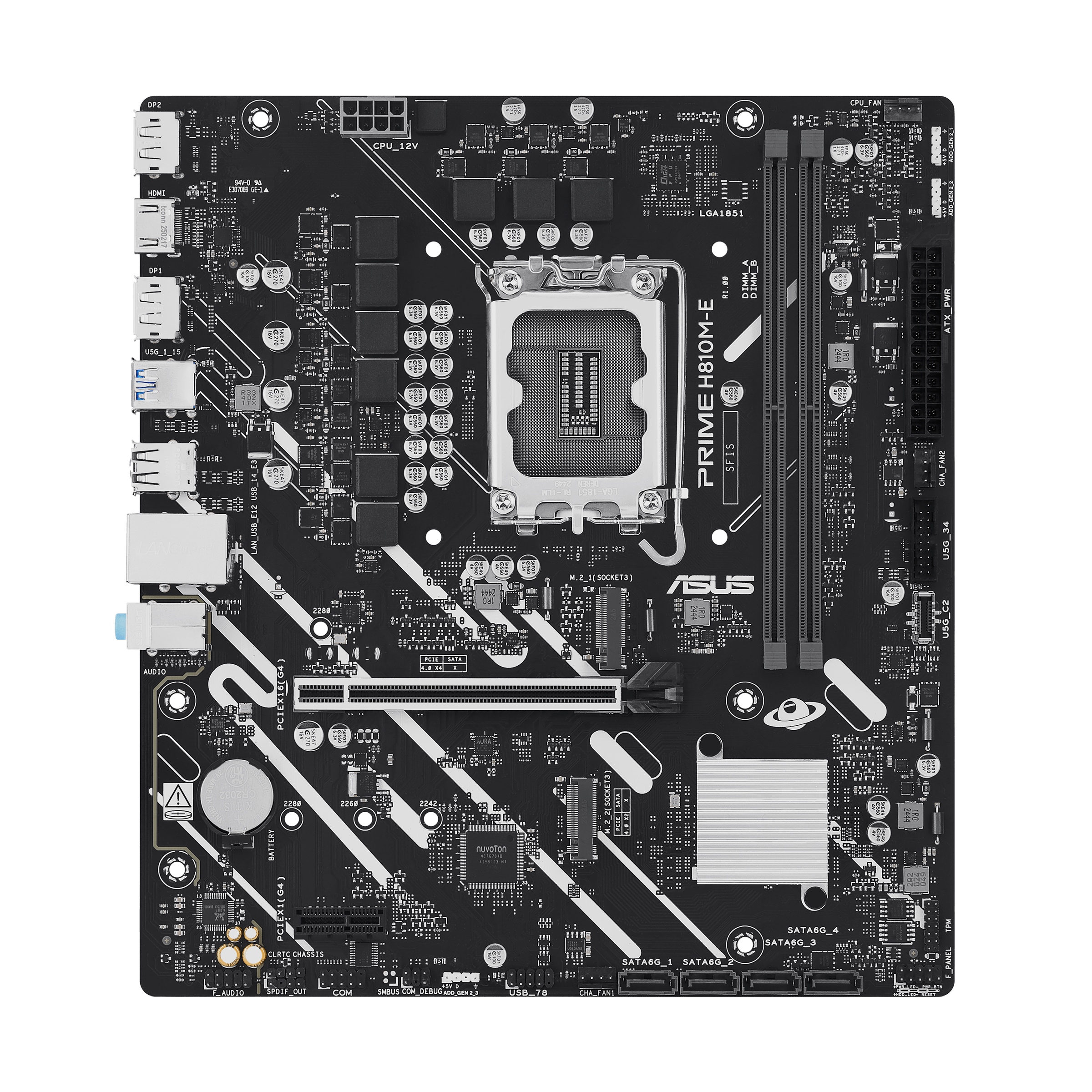 ASUS PRIME H810M-E-CSM, LGA1851, H810, 2*DDR5, 4*SATA, 2*M.2, 2*USB 3.2, 4*USB 2.0, 1*PCIx16, 1*PCIx1, HDMI+DP*2, mATX; 90MB1N20-M0EAYC
