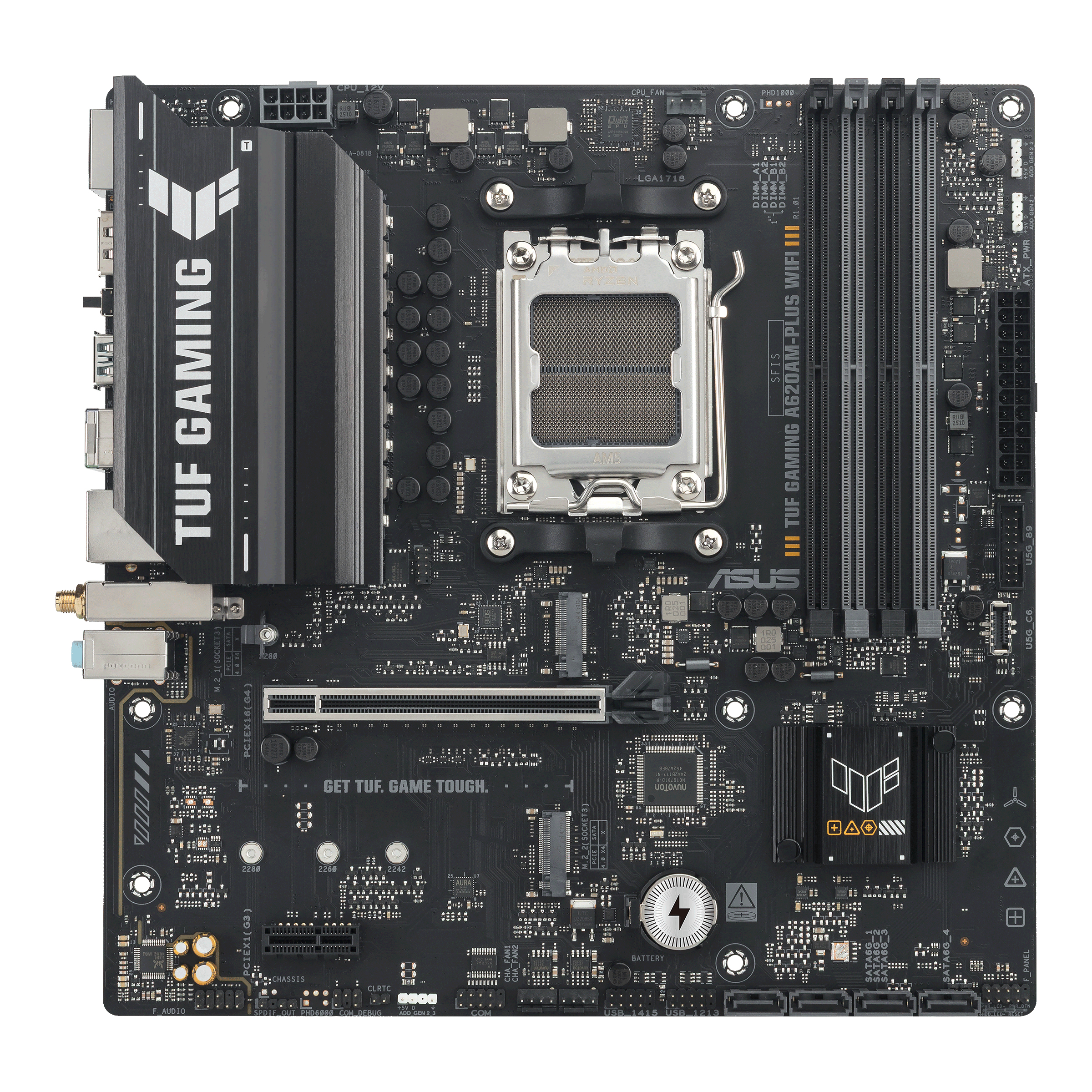 ASUS TUF GAMING A620AM-PLUS WIFI, AM5, A620A, 4*DDR5, 4*SATA, 2*M.2, 2*USB 3.2, 4*USB 2.0, 1*PCIx16, 1*PCIx1, 2*DP+HDMI, mATX; 90MB1MZ0-M0EAY0