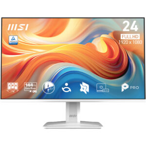 MSI PRO MP243W E14 23.8" 16:9 FHD(1920x1080) IPS Flat,4ms(GTG),1500:1,100M:1,300nit,178/178,HDMI, DP, Speaker,Tilt,VESA,144Hz,White,1y war-ty