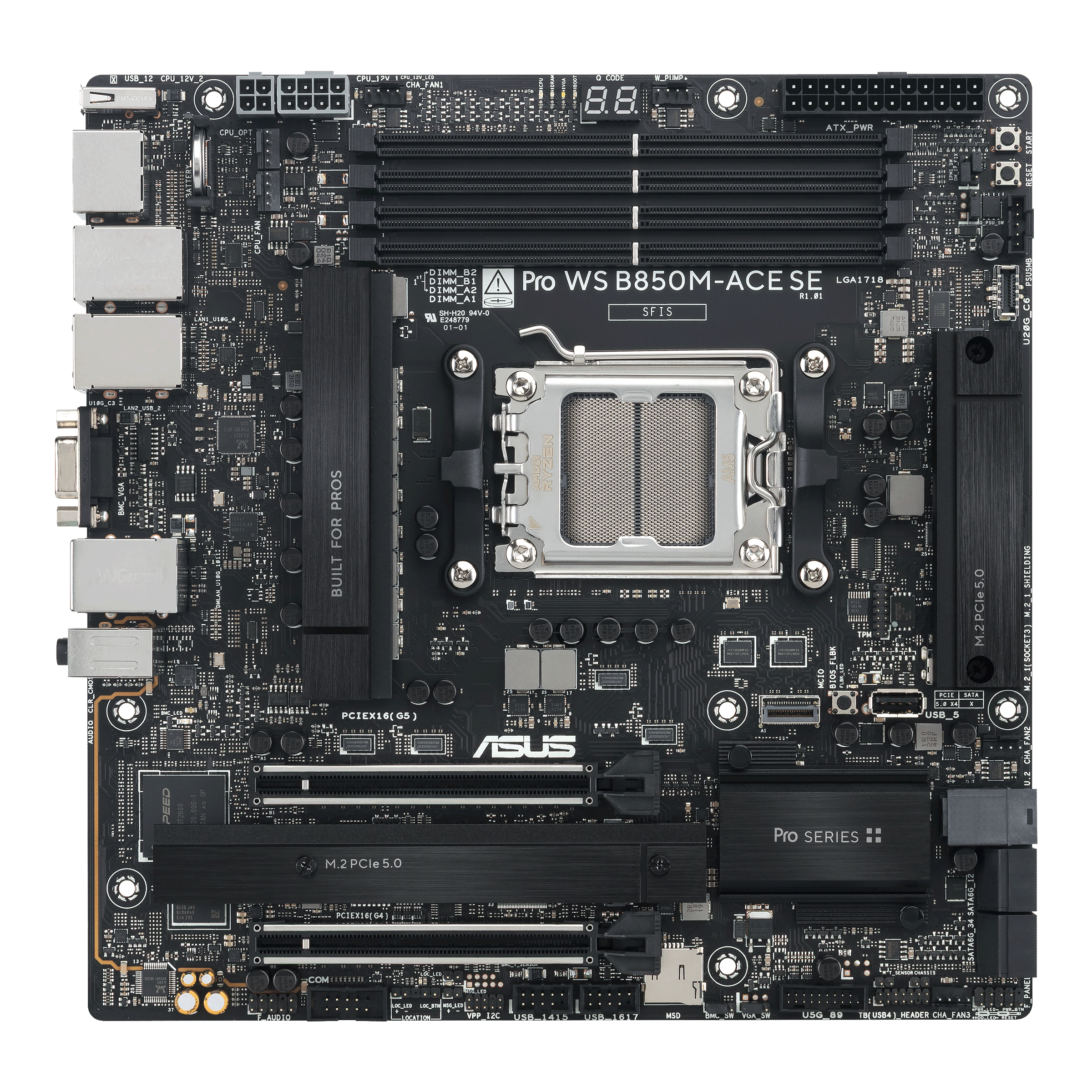 ASUS PRO WS B850M-ACE SE, B850, AM5, 4*DDR5, 4*SATA, 2*M.2, 1*USB 3.2, 6*USB 2.0, Type-C, 2*PCIx16, HDMI, mATX; 90MB1MN0-M0EAY0