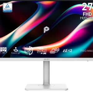 MSI PRO MAX 271PHW E14 27" 16:9 FHD(1920x1080) IPS Flat,4ms(GTG),1500:1,100M:1,300nit,HDMI,DP,2xUSB Type-A,USB Type-B,USB Type-C,Speaker,Tilt,Swivel,Height,Pivot,144Hz,White,1y w-ty