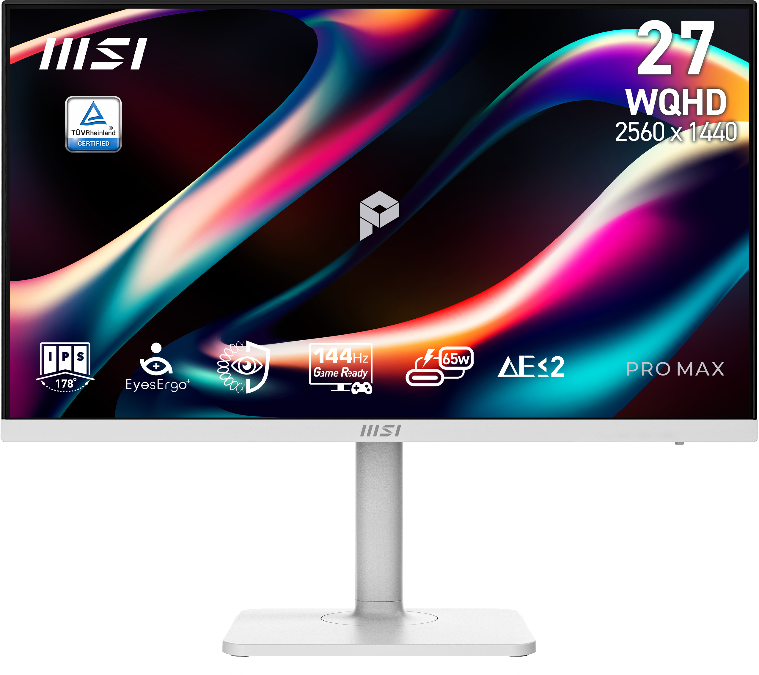 MSI PRO MAX 271QPHW E14 27" 16:9 WQHD(2560x1440) IPS Flat,4ms(GTG),1500:1,100M:1,300nit,2xHDMI,DP,2xUSB Type-A,USB Type-B,USB Type-C,Speaker,Tilt,Swivel,Height,Pivot,144Hz,White,1y w-ty