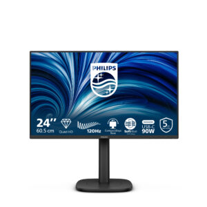 23,8" Philips 24B2U3601 2560x1440 WLED 16:9 IPS 350cd, 1500:1, 4ms, 50M:1, 178°/178°, HDMI, DP, USB Hub: 4xUSB3.2, USB-C(90W), RJ45, Speak, 120Hz, Tilt, Height, Swivel, Pivot, Internal, VESA, Black,3y