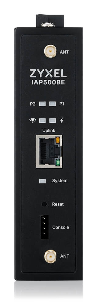 Промышленная точка доступа Zyxel NebulaFlex IAP500BE, Wi-Fi 7 (BE5100), MU-MIMO 2x2+2x2, внешние антенны (в комплекте), 1xLAN 2.5GE, питание PoE или 2xDC, крепление на DIN-рейку