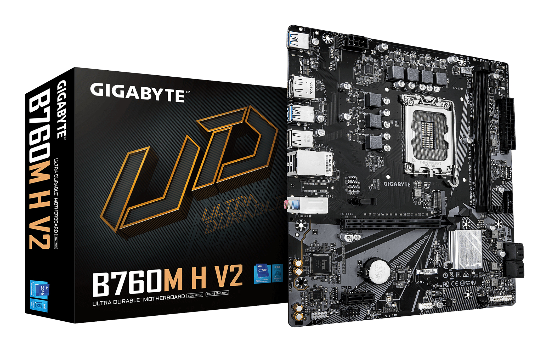 GIGABYTE B760M H V2, LGA1700, B760, 2*DDR5, 4*SATA, 2*M.2, 4*USB 3.2, 2*USB 2.0, 1*PCIx16, 2*PCIx1, D-Sub+HDMI, mATX