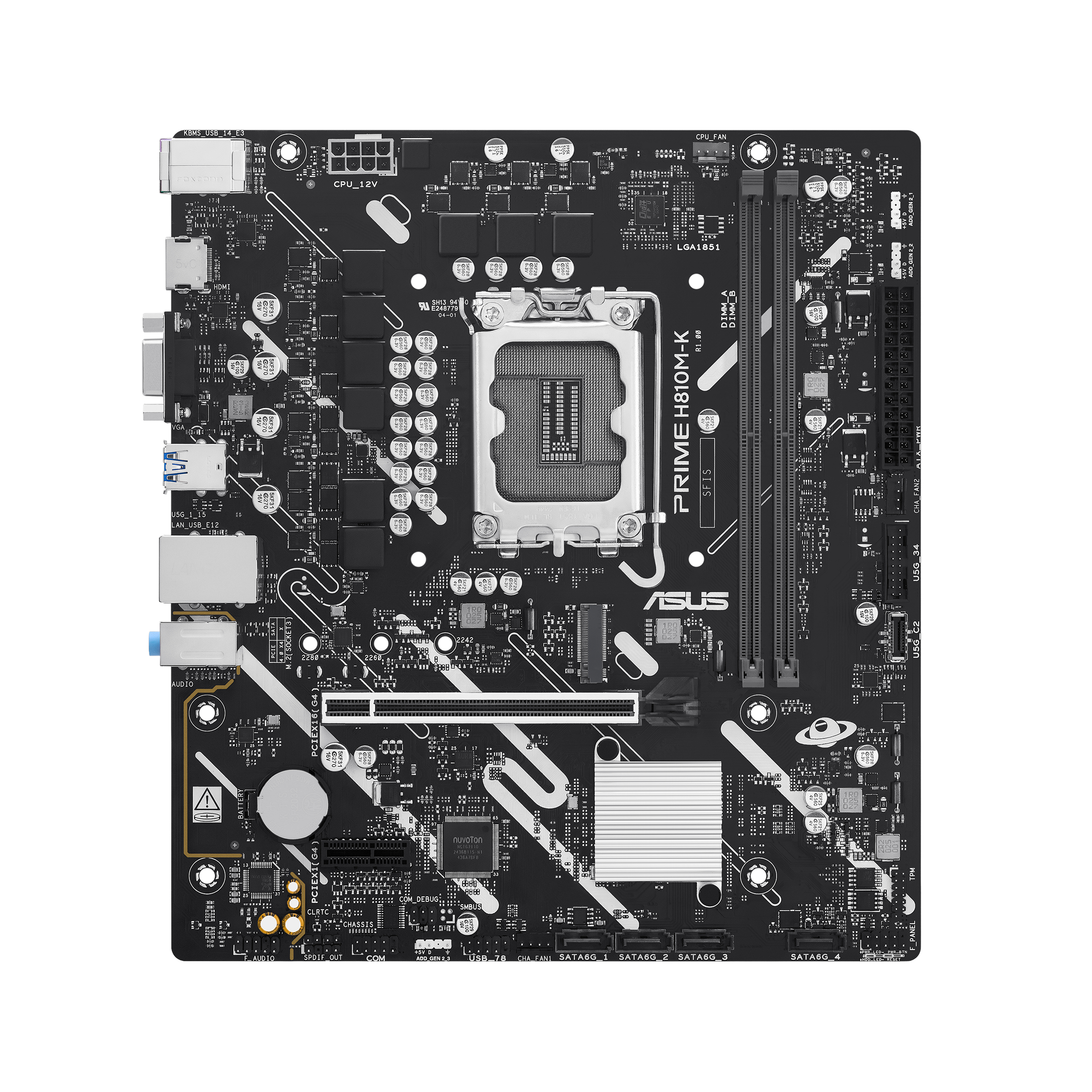 ASUS PRIME H810M-K, LGA1851, H810, 2*DDR5, 4*SATA, 1*M.2, 2*USB 3.2, 4*USB 2.0, 1*PCIx16, 1*PCIx1, HDMI+VGA, mATX; 90MB1N10-M0EAY0