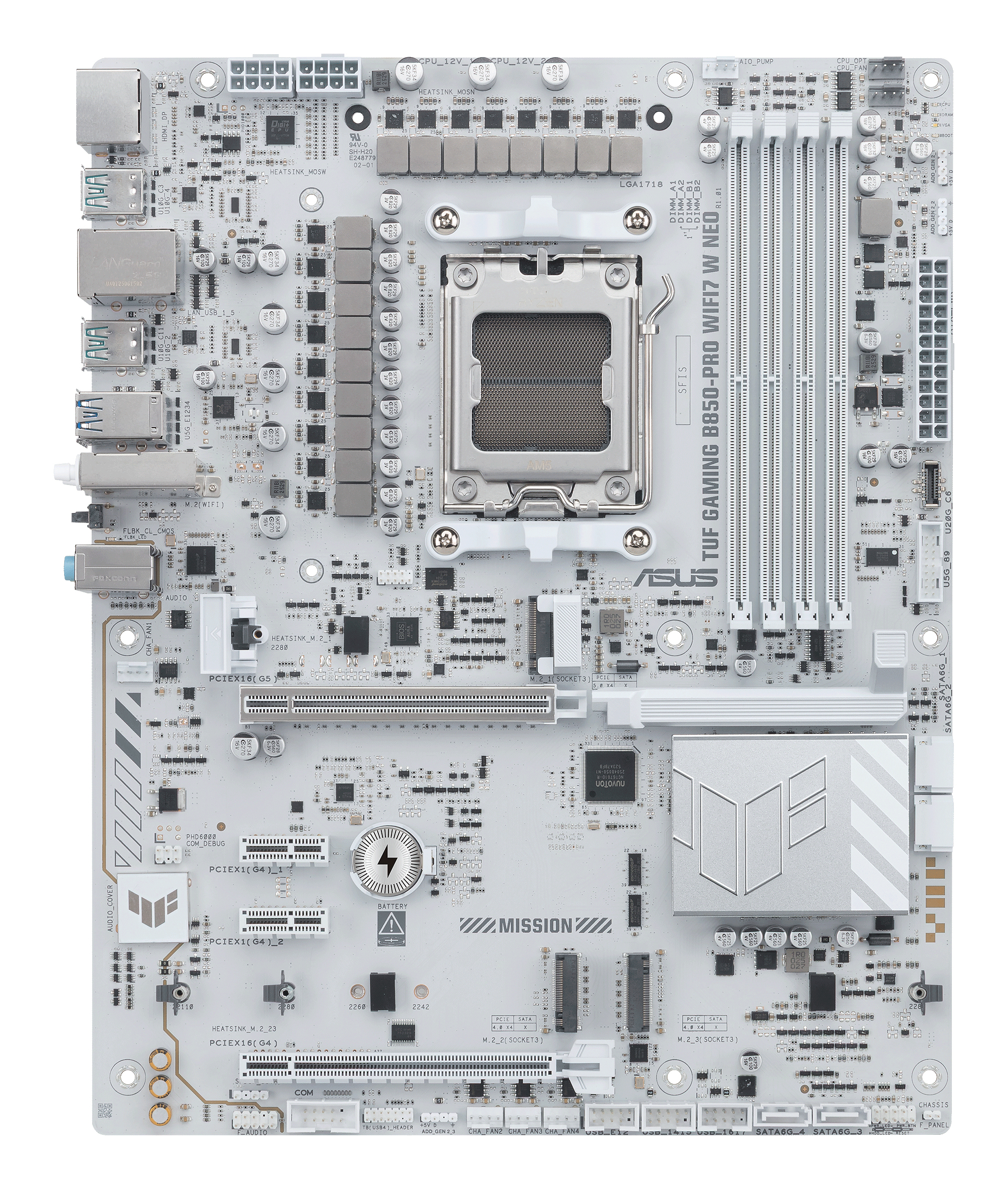 ASUS TUF GAMING B850-PRO WIFI7 W NEO, AM5, B850, 4*DDR5, 4*SATA, 3*M.2, 4*USB 3.2, 2*USB 2.0, Type-C, 3*PCIx16, 2*PCIx1, DP+HDMI, ATX; 90MB1NW0-M0EAY0