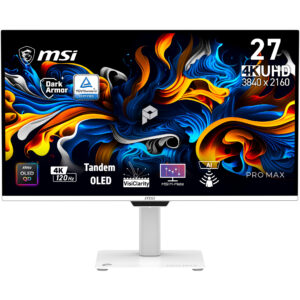 MSI PRO MAX 271UPXW12G 26,5" QD-OLED 16:9 UHD(3840x2160)Flat,0,03ms(GTG),1500:1,250nit,2xHDMI,DP,USB Type-C,Speaker,Tilt,Swivel,Height,Pivot,120Hz,White,1y w-ty