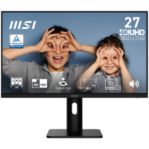 MSI PRO MP273UP E6 27" 16:9 UHD(3840x2160) IPS Flat,1ms(MPRT),1000:1,100M:1,300nit,178/178,2xHDMI 2.0,DP 1.4,Speaker,Tilt,Swivel,Height,Pivot,VESA,60Hz,Black,1y war-ty