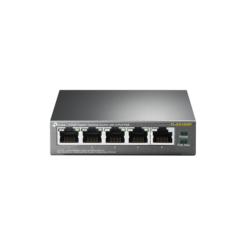 TP-Link TL-SG1005P, 5-Port Gigabit Desktop Switch with 4-Port PoE+, 65 W